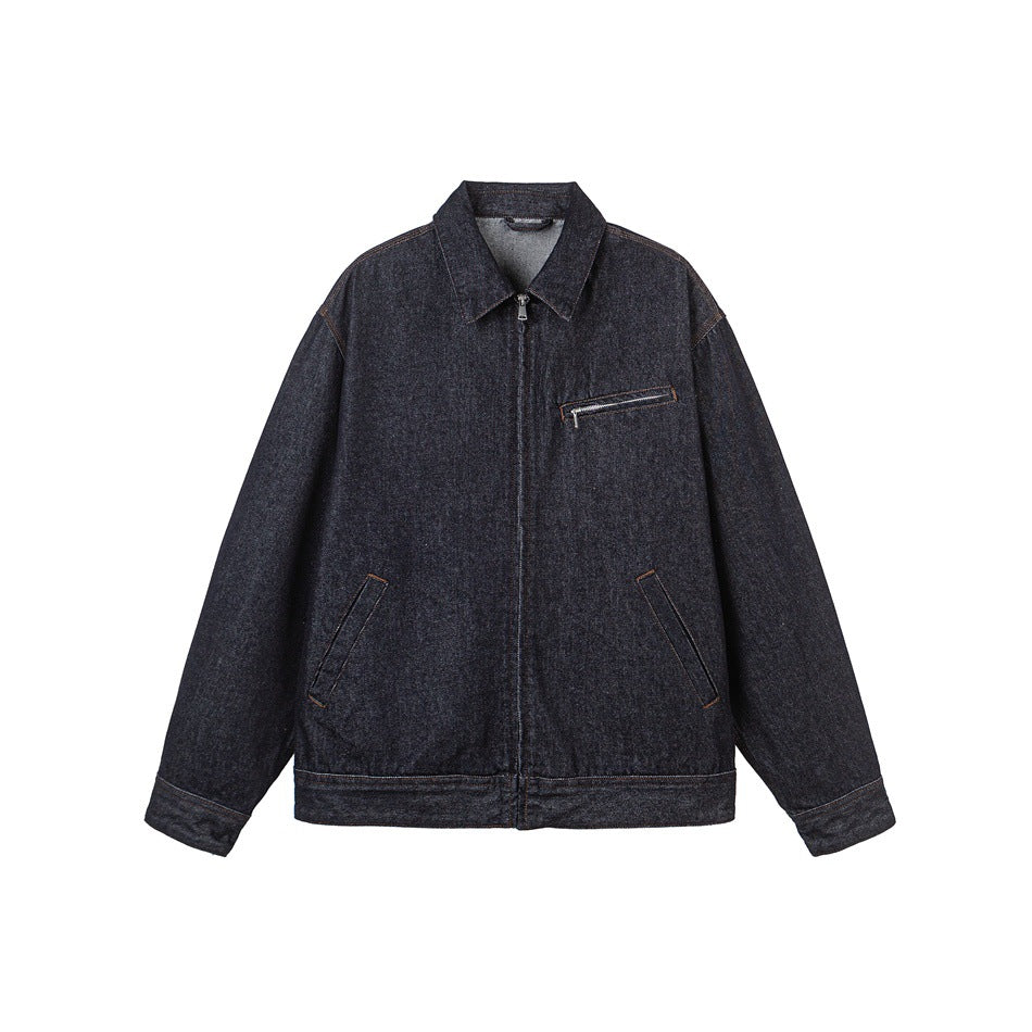 Herren Locker geschnittene Denim-Worker-Jacke mit verdecktem Reißverschluss und schräger Brusttasche Nord Taschen