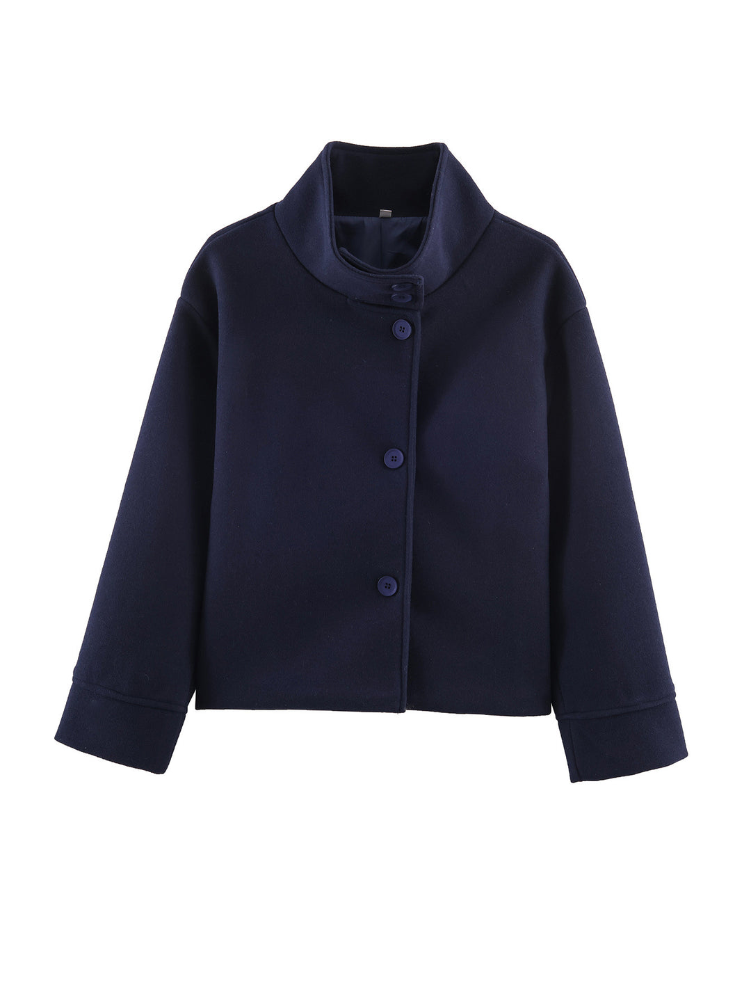 Damen Kurze Boxy-Wollmix-Jacke mit Stehkragen und aufgesetzten Pattentaschen Nord Taschen