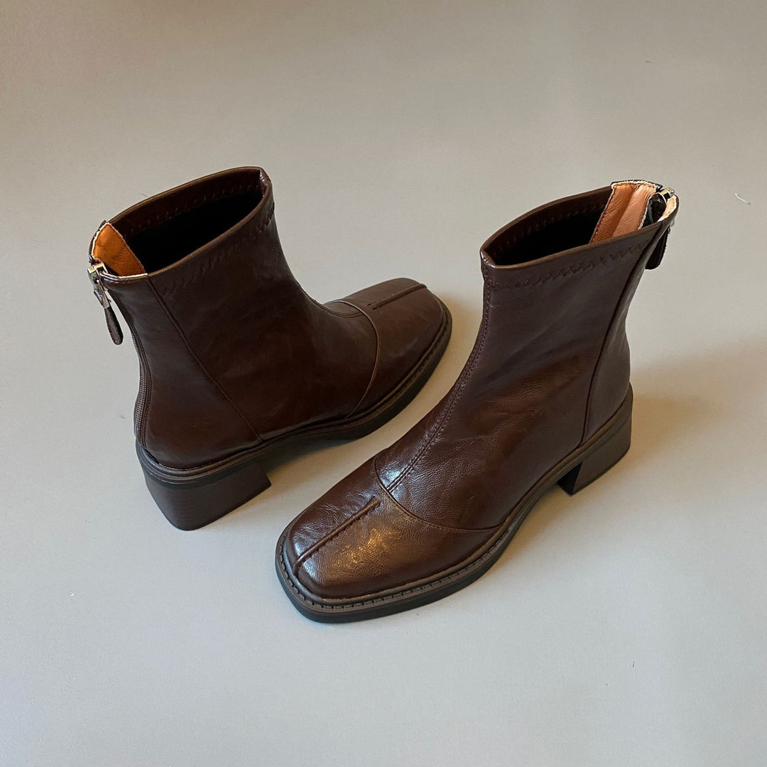 Damen knöchelhohe Lederstiefelette mit quadratischer Zehenpartie und rückseitigem Reißverschluss Nord Taschen