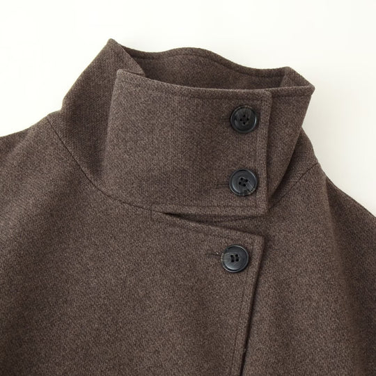 Damen Midilanger Wollmix-Mantel mit Stehkragen, asymmetrischer Knopfleiste und Taillengürtel Nord Taschen
