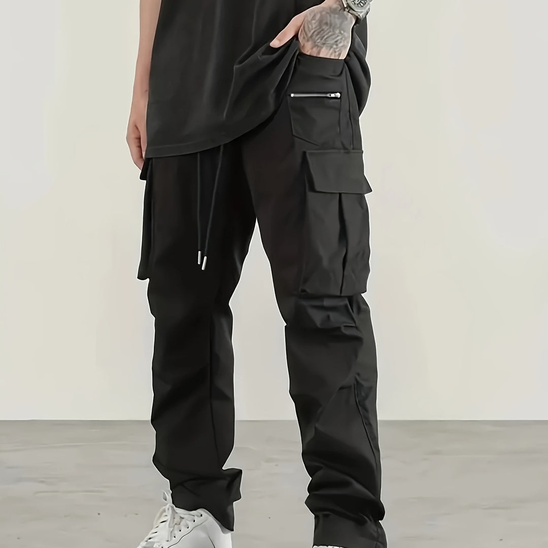 Herren utilitaristische Cargohose mit Reißverschluss‑Tasche, Klappen & Kordelbund Nord Taschen