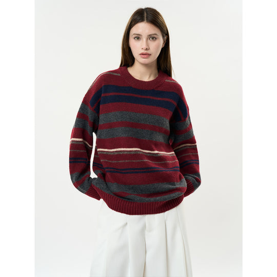 Damen Oversize-Strickpullover im Breton-Streifen-Look aus Wollmix mit geripptem Saum Nord Taschen