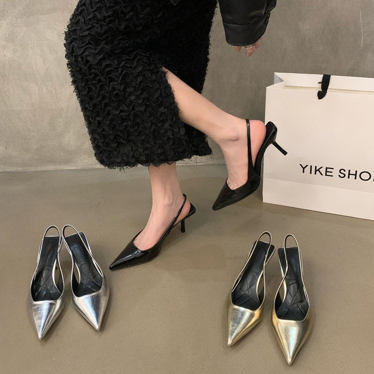 Damen Slingback Pumps aus hochwertigem Metallic-Leder