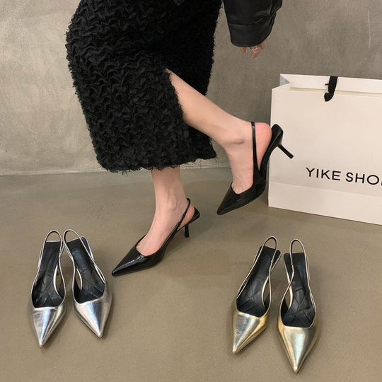 Damen Slingback Pumps aus hochwertigem Metallic-Leder