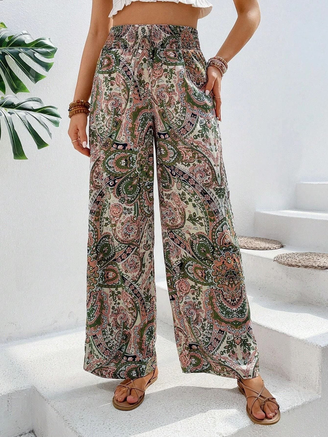 Damen lockere Palazzo-Hosen mit Paisleymuster