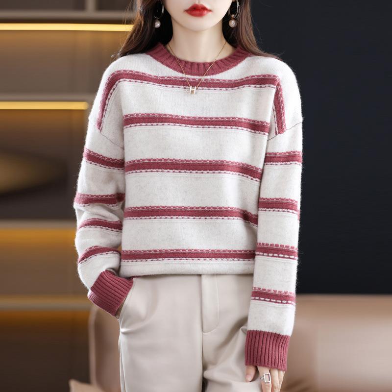 Damen Weicher Streifenpullover im Mohair‑Look mit kastenförmiger Silhouette Nord Taschen