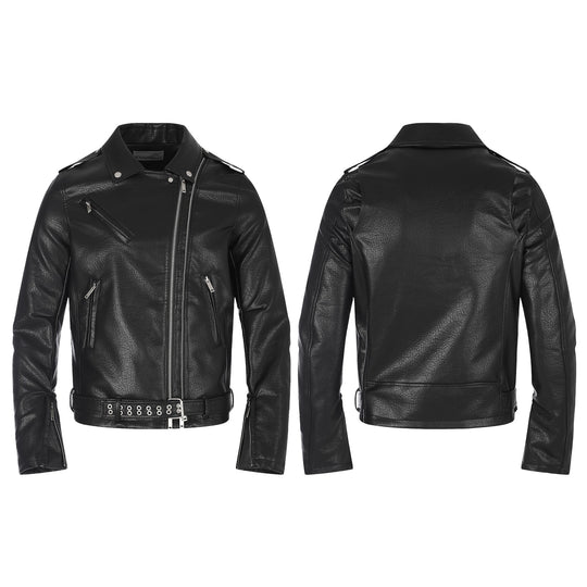 Herren Lederimitat-Bikerjacke mit asymmetrischem Reißverschluss und Ösengürtel Nord Taschen
