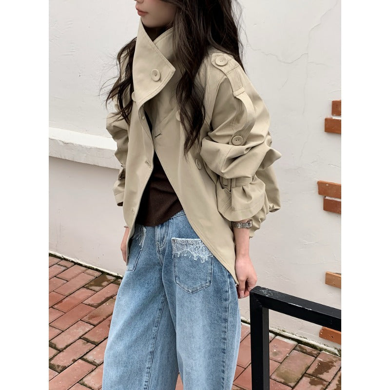 Damen Oversized Trenchcoat Jacke mit weitem Schnitt und Schulterklappen Nord Taschen