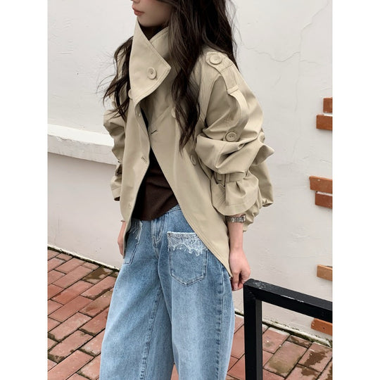 Damen Oversized Trenchcoat Jacke mit weitem Schnitt und Schulterklappen Nord Taschen