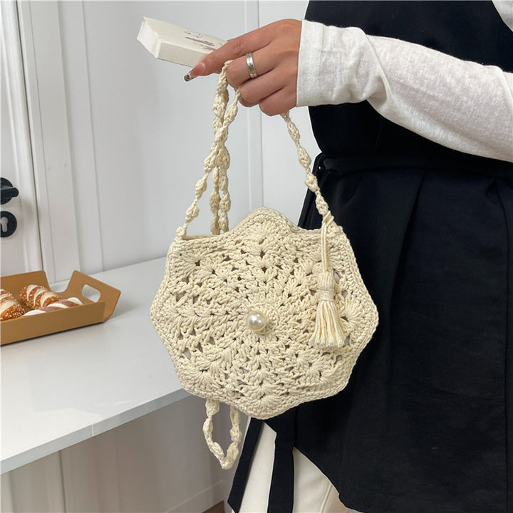 Damen gehäkelte Blumen-Handtasche mit Perlenakzenten Nord Taschen