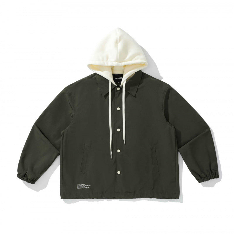 Unisex Zweilagige Overshirt Jacke mit angenähter Fleecekapuze und Druckknopfleiste Nord Taschen