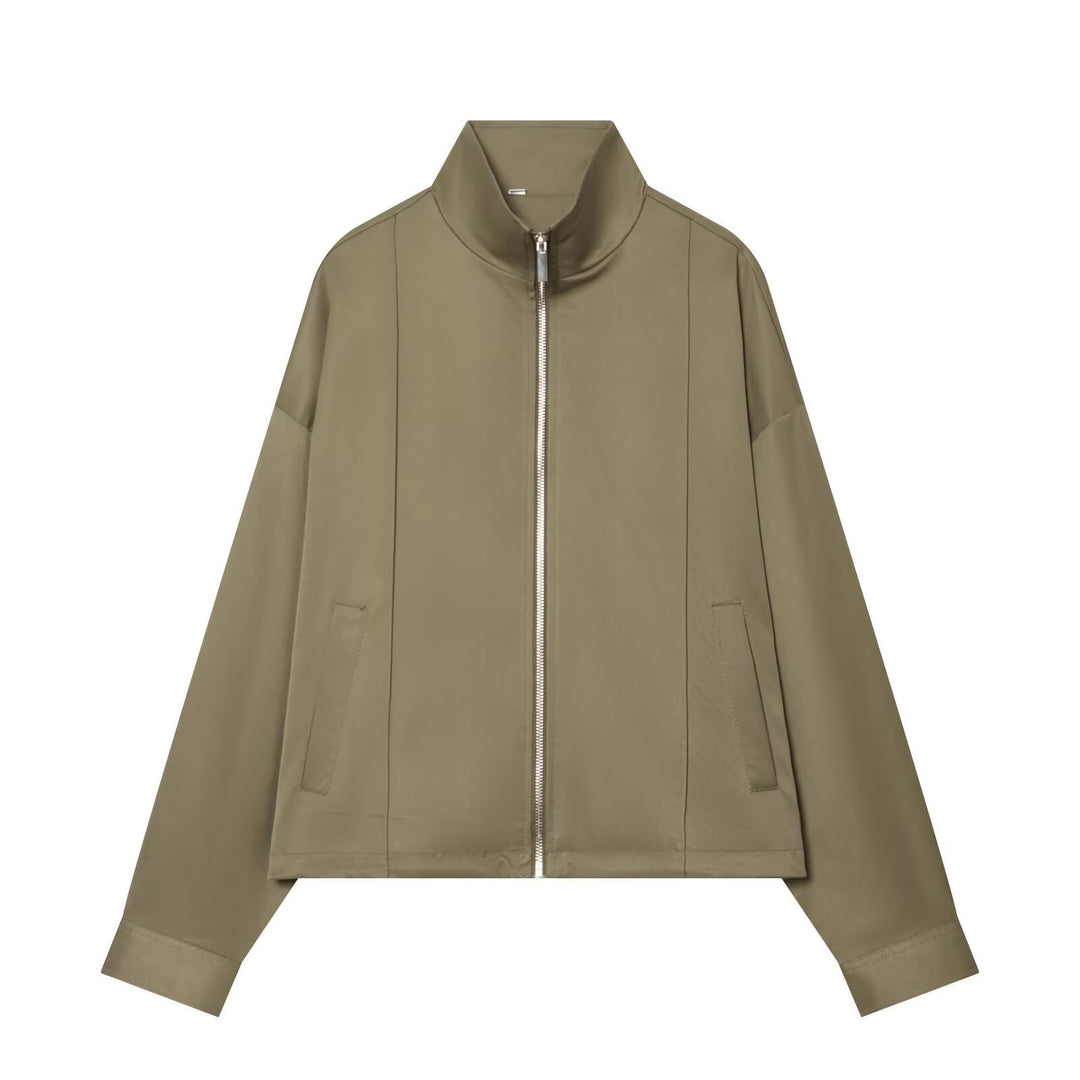 Damen Cropped‑Kastige Übergangsjacke mit Funnelkragen und durchgehendem Reißverschluss Nord Taschen
