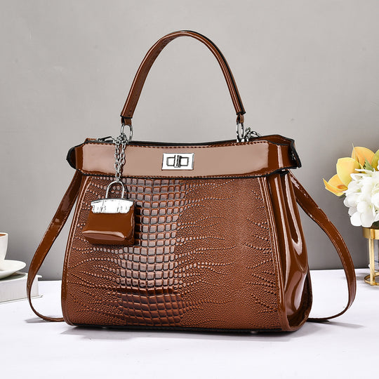 Damen Handtasche mit glänzender Krokodil-Prägung und abnehmbarer Mini-Clutch Nord Taschen