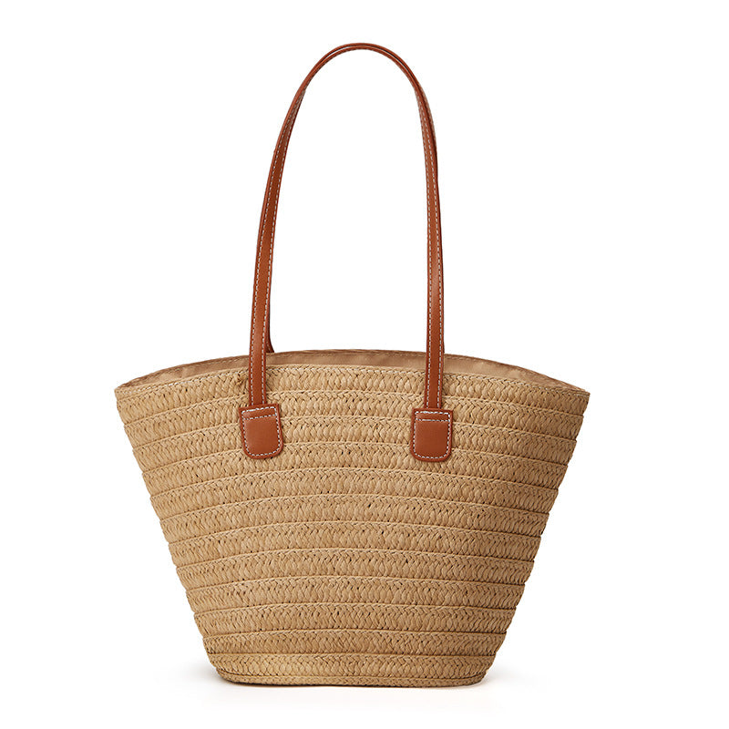 Damen Stroh-Tasche mit hochwertigen Kunstledergriffen Nord Taschen
