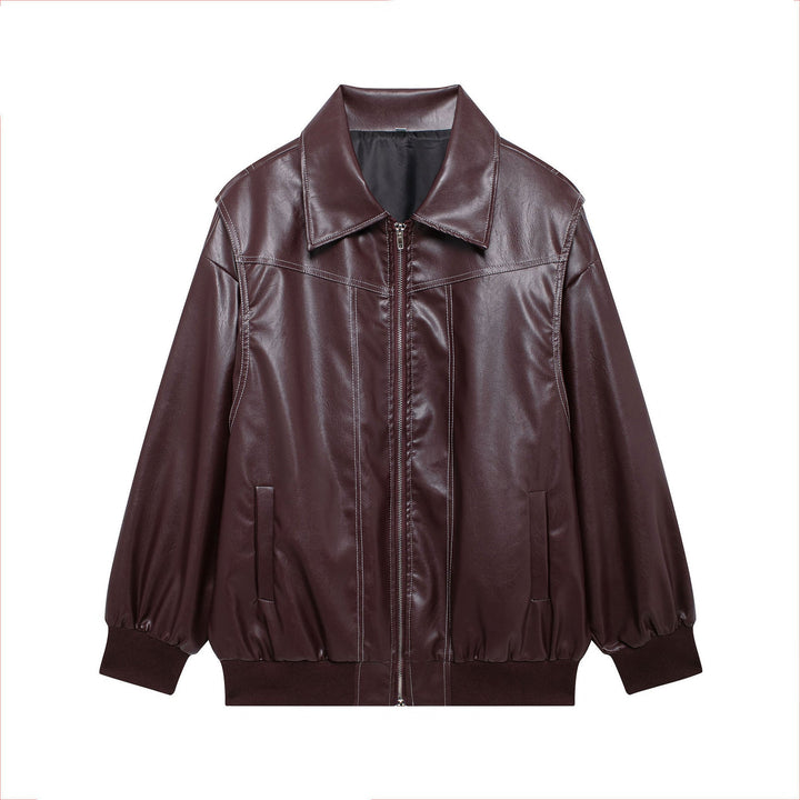 Damen Kunstlederjacke mit elastischen Bündchen und hochschließendem Kragen