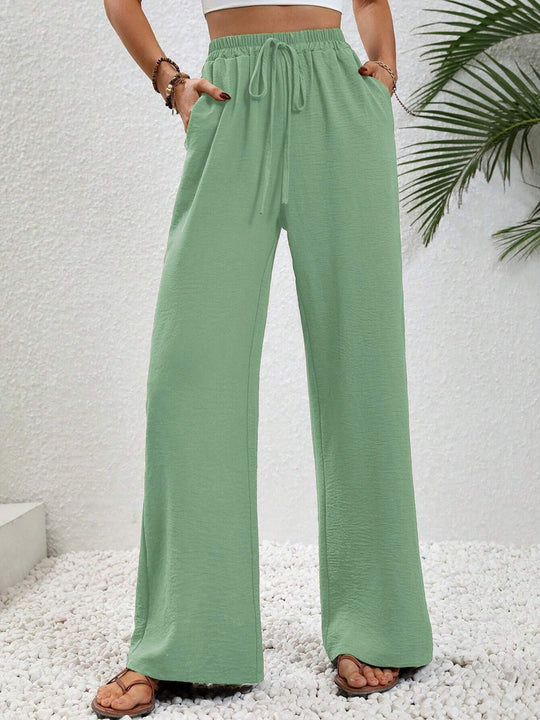 Damen Weite Palazzohose mit hohem Elastikbund, Kordelzug und Eingrifftaschen Nord Taschen