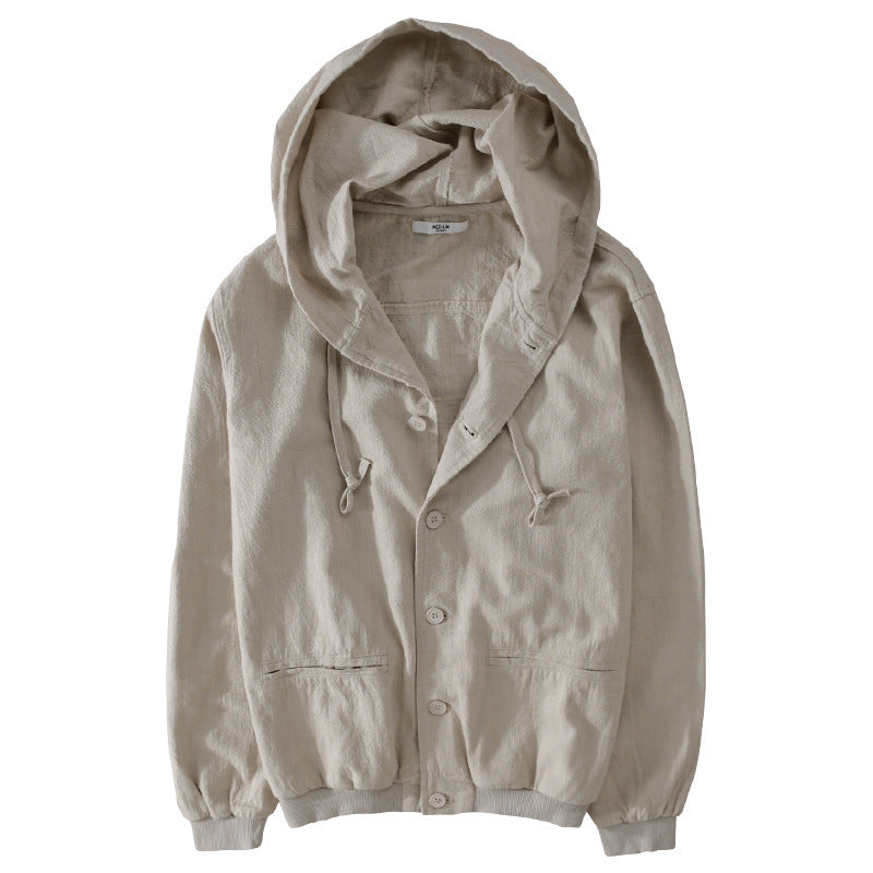 Herren Leichte Leinen-Hoodiejacke mit Knopfleiste und Kordelzug Nord Taschen