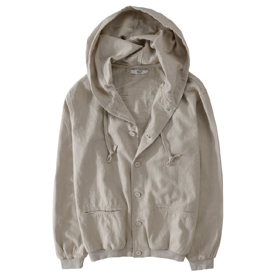 Herren Leichte Leinen-Hoodiejacke mit Knopfleiste und Kordelzug Nord Taschen
