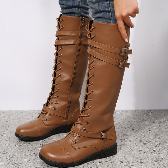 Damen  kniehohe Schnürstiefel mit Memory Fußbett, profilierter Gummisohle, Schnürung und seitlichem Reißverschluss Nord Taschen