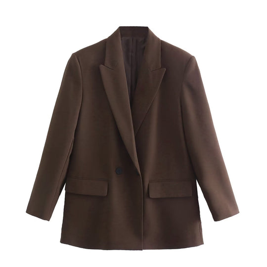 Damen Doppelreihiger Longblazer mit weitem Schalkragen und Pattentaschen Nord Taschen