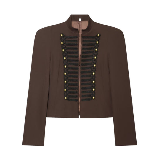 Damen Cropped Military-Blazer mit ornamentaler Kordelverzierung und Stehkragen Nord Taschen