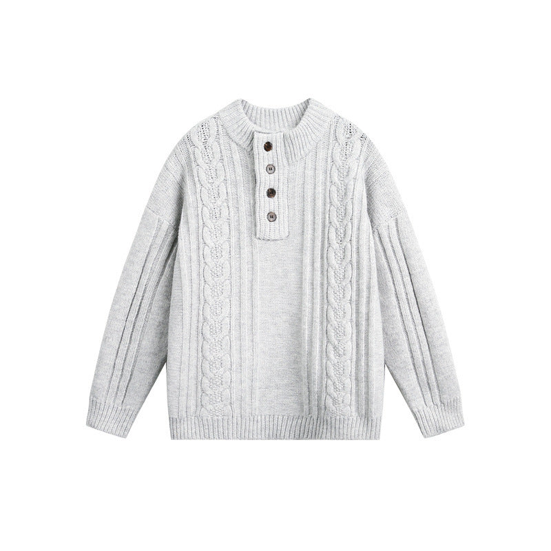 Damen Grobgestrickter Zopf‑Strickpullover mit Henley‑Knopfleiste und Stehkragen Nord Taschen