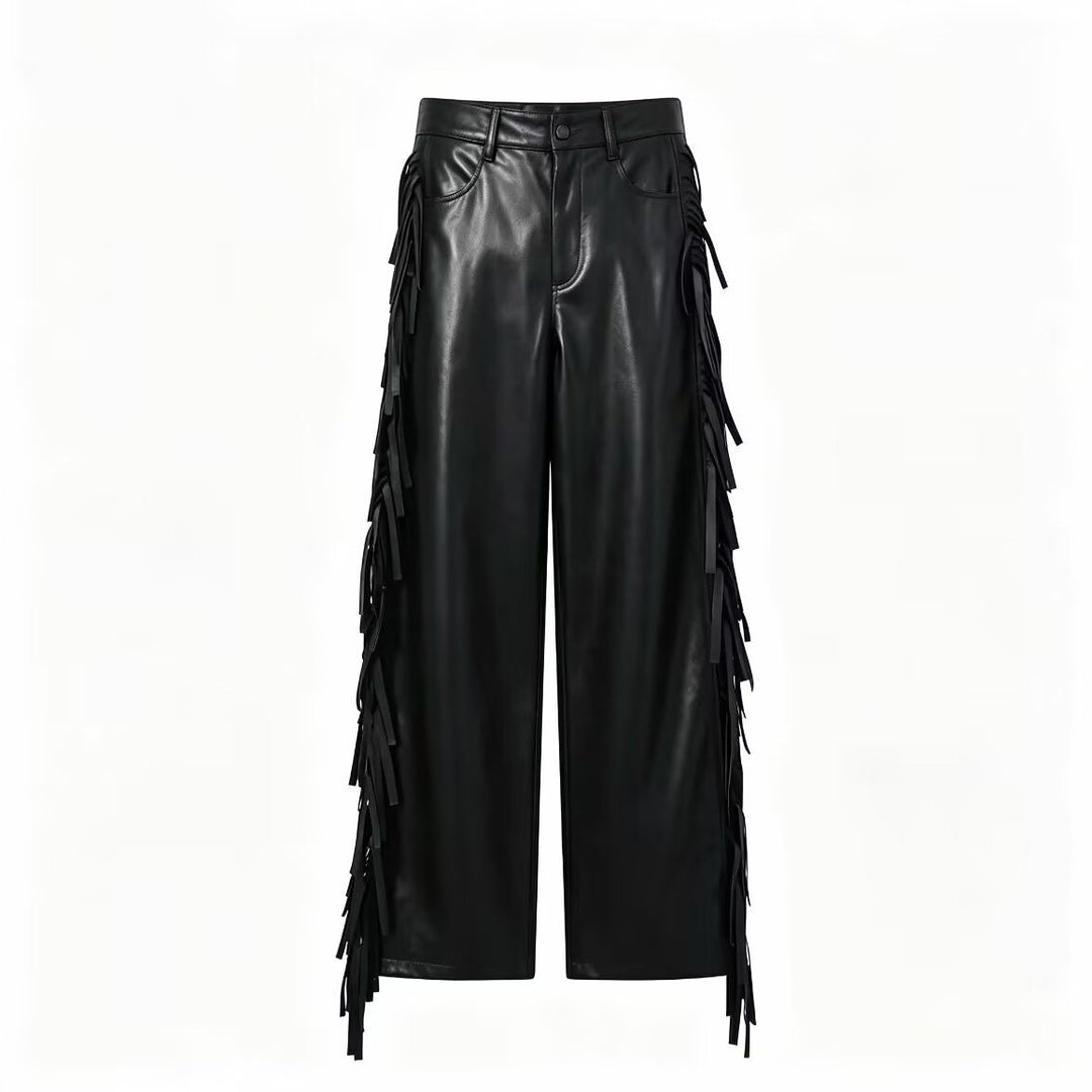 Damen Weite Kunstleder-Culotte mit seitlichen Fransen Nord Taschen