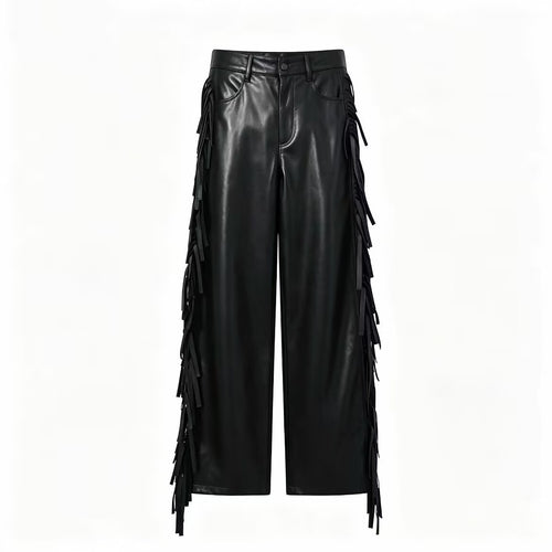 Damen Weite Kunstleder-Culotte mit seitlichen Fransen Nord Taschen