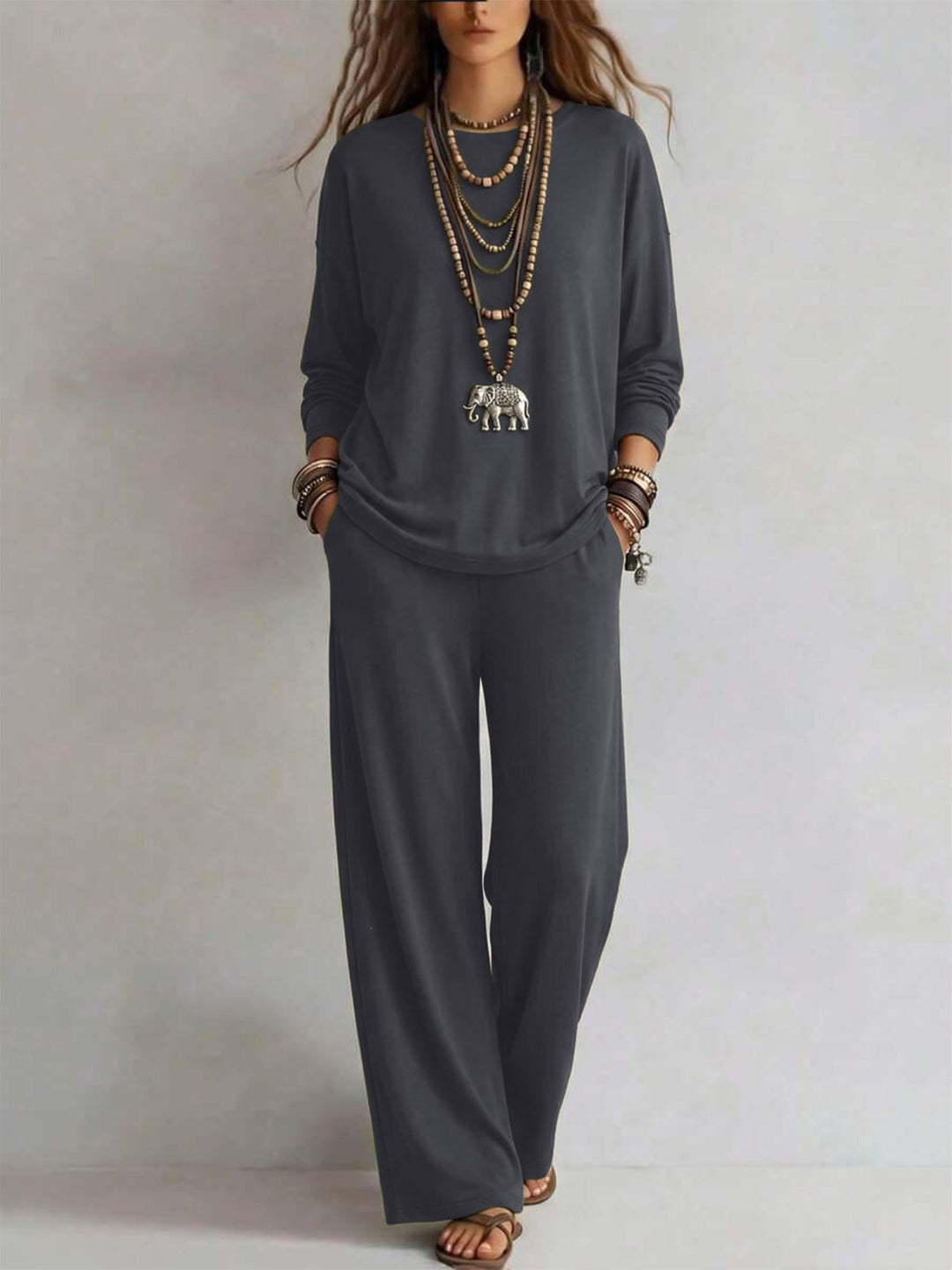 Damen Loungewear-Set mit weitem Bund und Oversize-Langarmshirt Nord Taschen