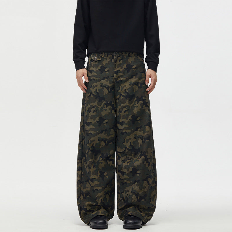 Herren Ultraweite Camouflage-Palazzohose mit geradem Bein und strukturierter Canvas-Qualität Nord Taschen
