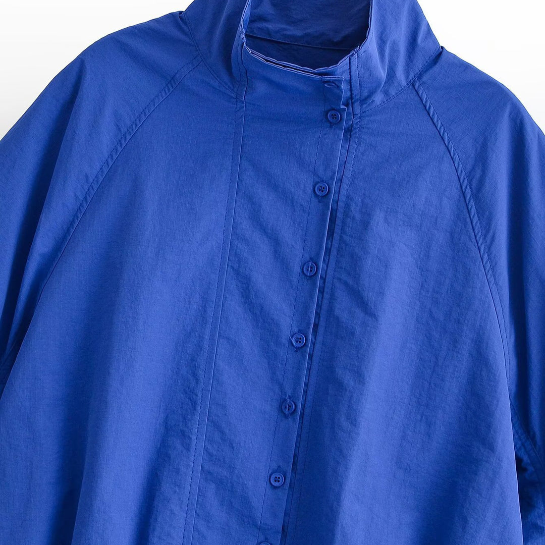 Damen Cropped Blousonjacke mit Stehkragen, voluminösen Ballonärmeln und Tunnelzugsaum Nord Taschen