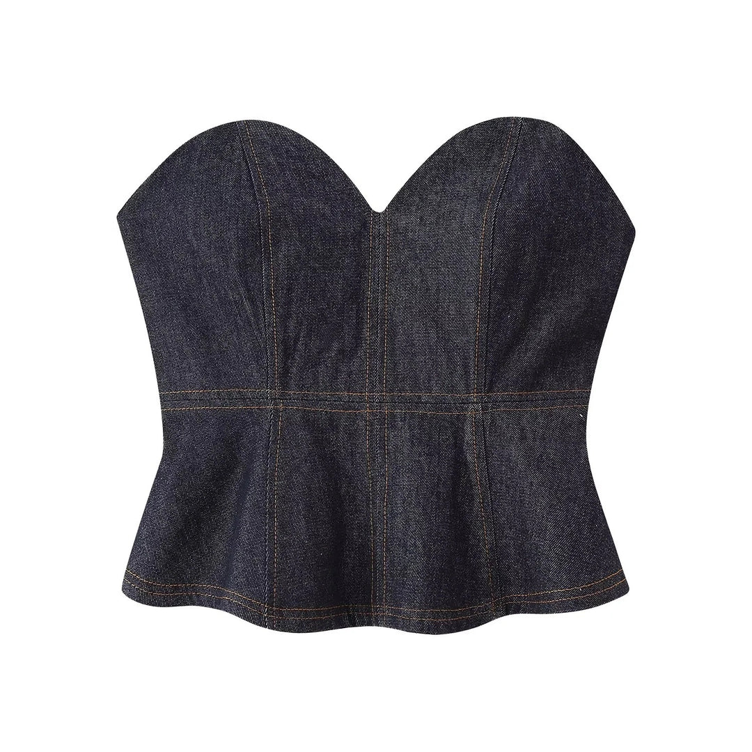 Damen 30+ dreiteiliges Denim-Set: taillierter Blazer, Taillen-Corsage & High-Waist-Jeans Nord Taschen