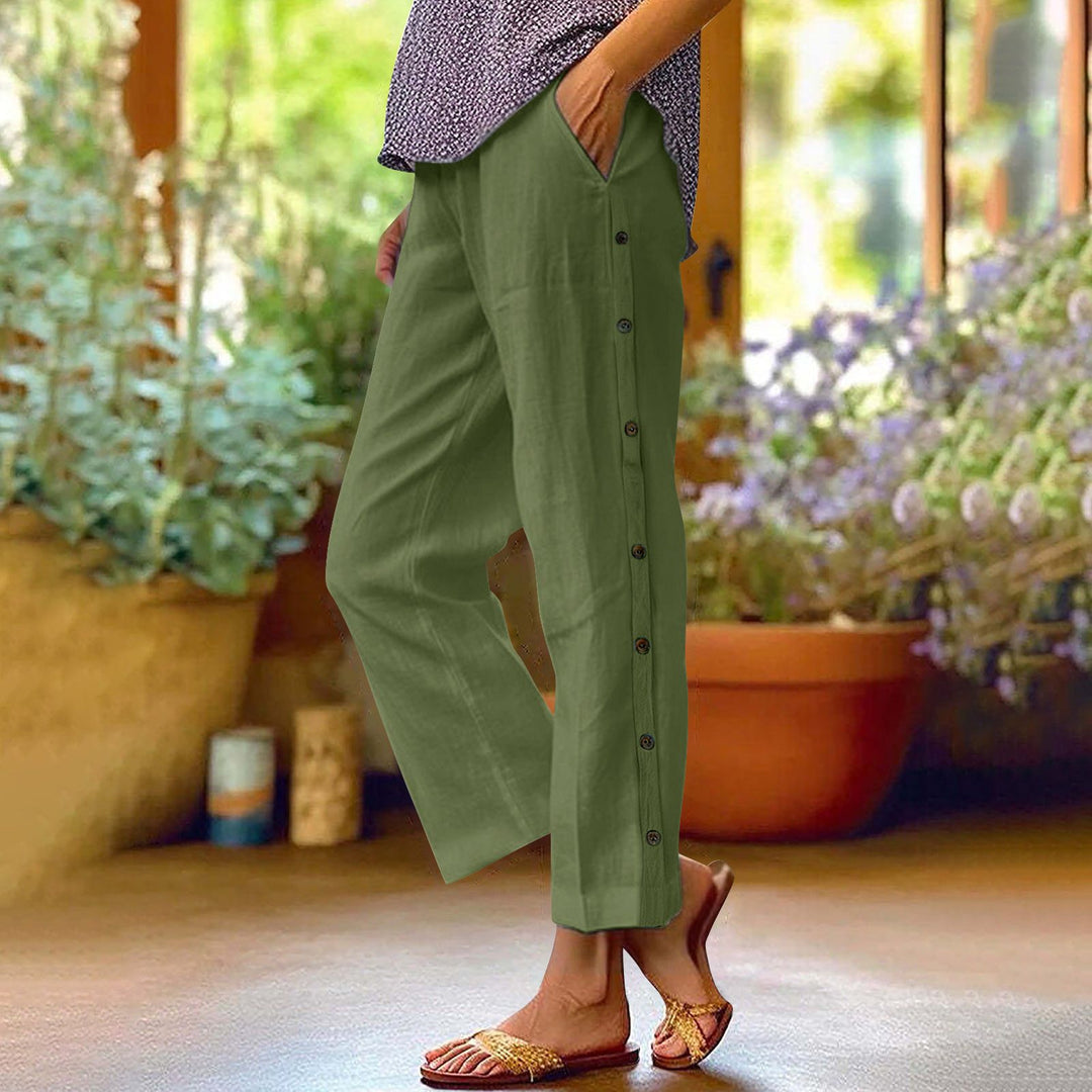 Damen Leichte Relaxed-Hose mit seitlicher Knopfleiste und Eingrifftaschen Nord Taschen