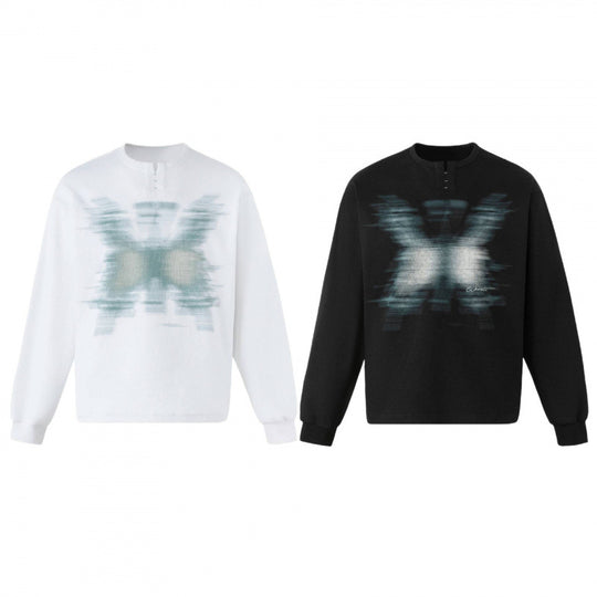 Unisex Oversize-Sweatshirt mit Henley-Ausschnitt und verschwommenem Schmetterlings-Print Nord Taschen