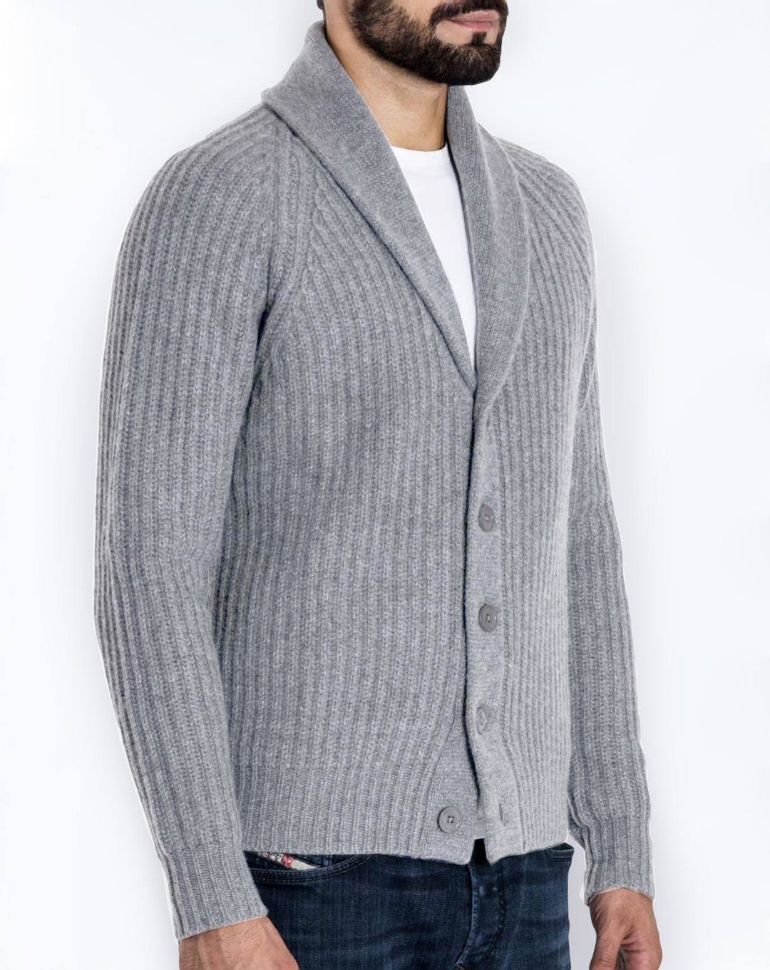 Herren Rippstrick-Cardigan mit Schalkragen und durchgehender Knopfleiste Nord Taschen