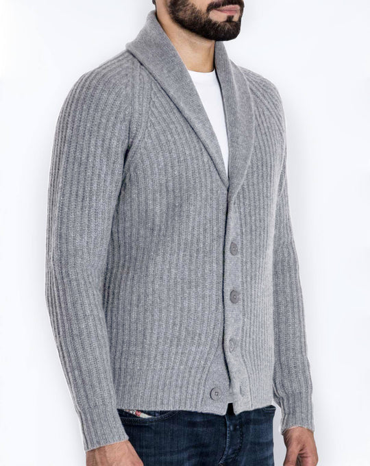 Herren Rippstrick-Cardigan mit Schalkragen und durchgehender Knopfleiste Nord Taschen