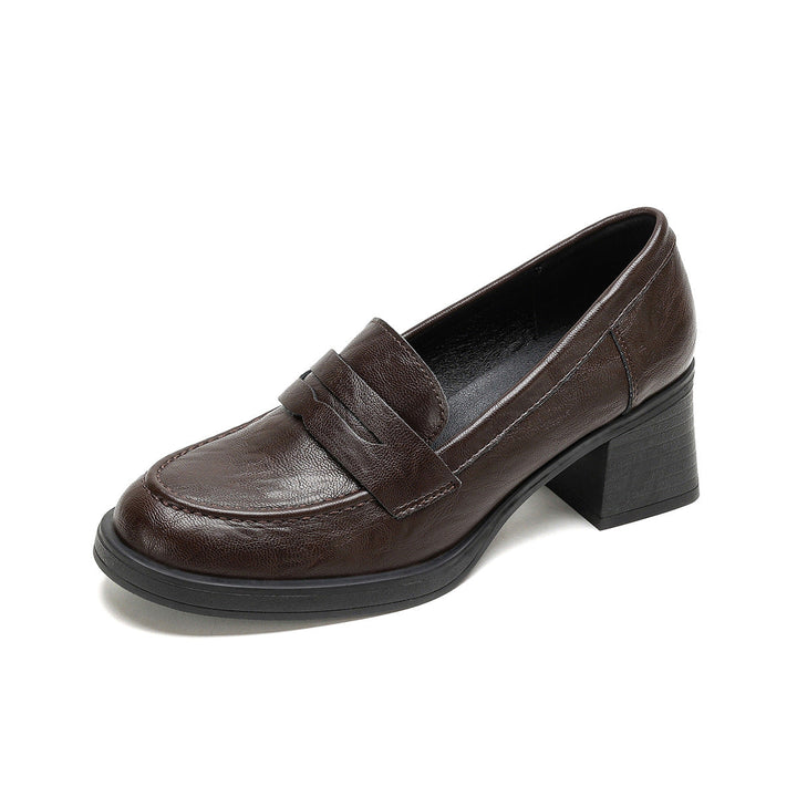 Damen Leder Slip-On-Pumps mit modischem Blockabsatz