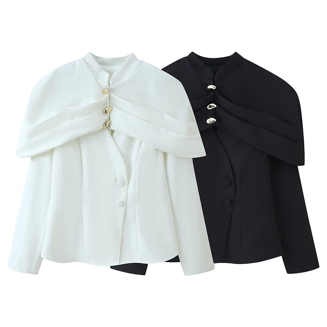 Damen Cape-Blazer mit doppeltem Capelet, Stehkragen und taillierter Silhouette Nord Taschen