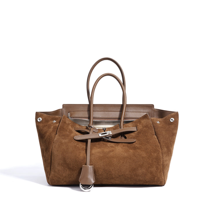 Damen großzügige Wildleder-Handtasche mit innovativem Verschluss Nord Taschen