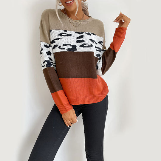 Damen Lässiger Strickpullover mit Animal-Print Nord Taschen