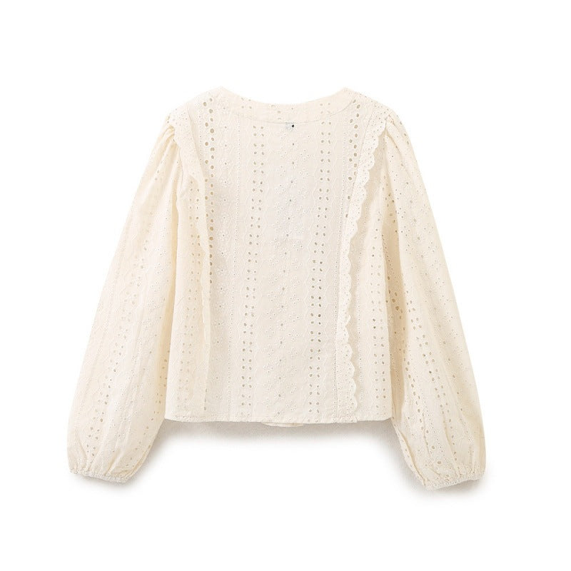Damen Broderie Anglaise Baumwollbluse mit Rüschenbesatz und Ballonärmeln Nord Taschen