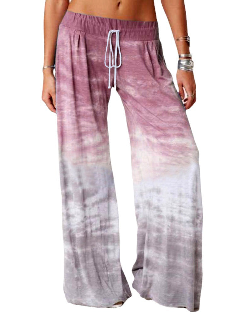 Damen weite Batik-Hose mit Kordelzug, Plissee und Seitentaschen Nord Taschen