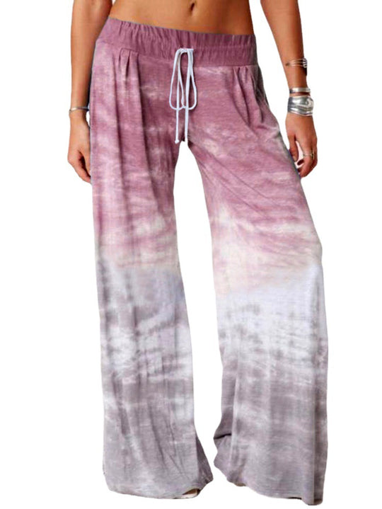 Damen weite Batik-Hose mit Kordelzug, Plissee und Seitentaschen Nord Taschen