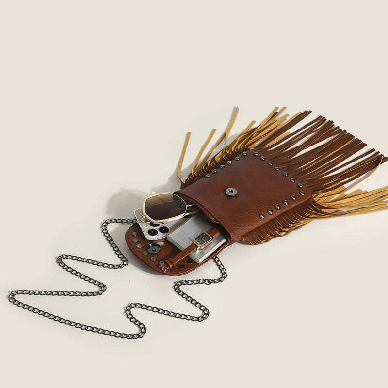 Damen Vintage Umhängetasche mit fransenbesetztem Design Nord Taschen