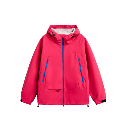 Damen Wasserdichte Softshell‑Regenjacke mit Kapuze, verstellbarem Saum und kontrastierenden Reißverschlüssen Nord Taschen