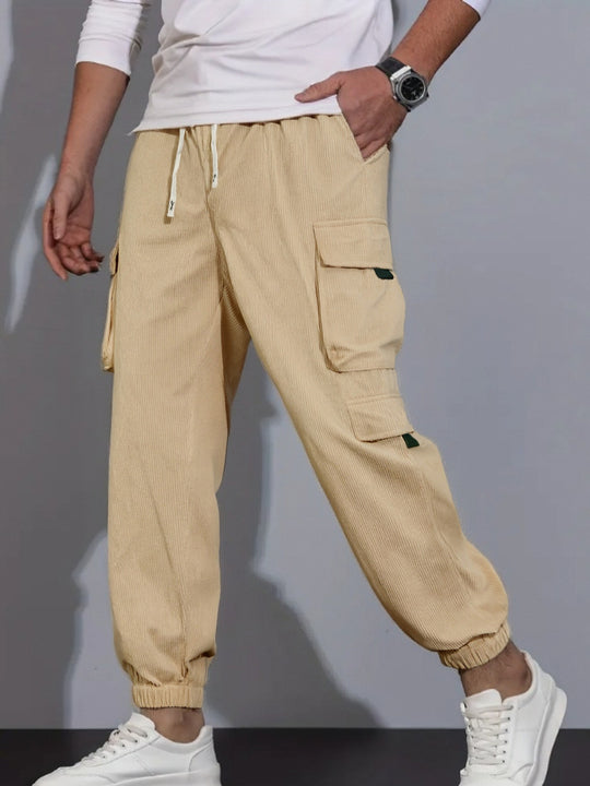 Herren Cord-Cargo-Jogginghose mit Tunnelzug und multifunktionalen Klapp- & Reißverschlusstaschen Nord Taschen