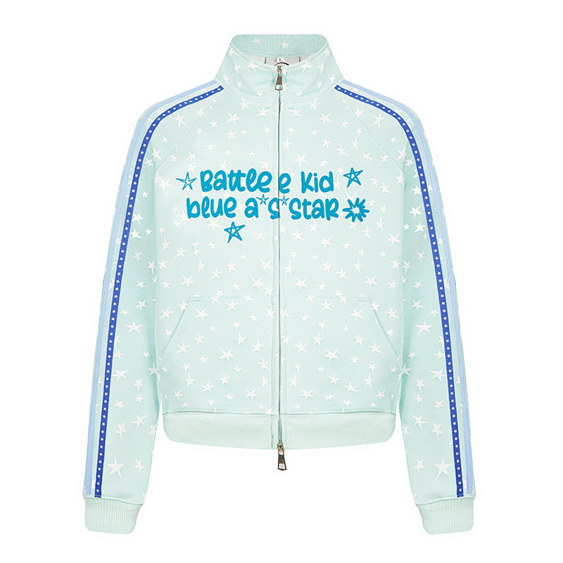 Damen Sweatjacke im Retro-Trackstil mit Stehkragen, Sternen-Print und Kontraststreifen Nord Taschen