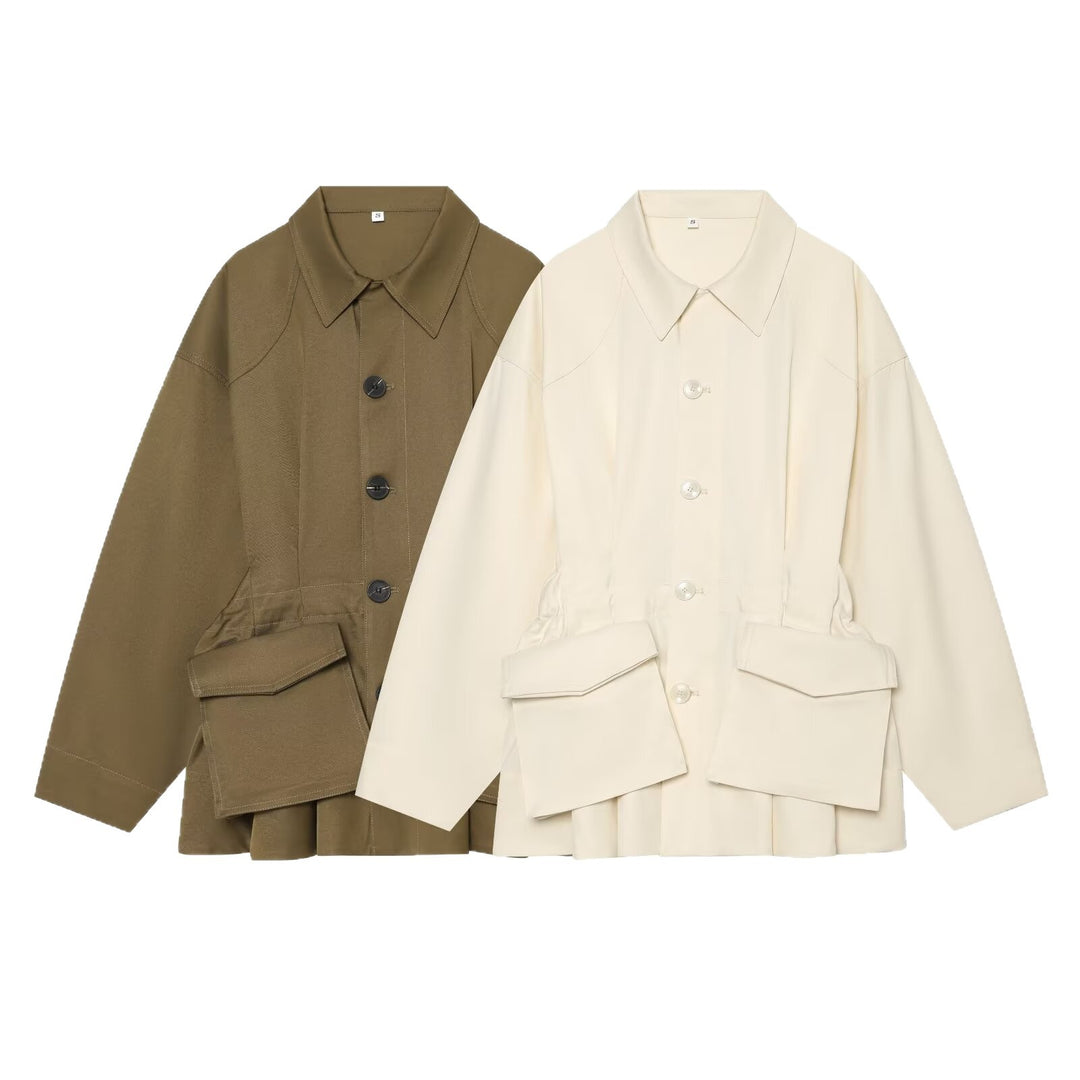 Damen Oversize-Boxy-Übergangsjacke mit großen Pattentaschen und Tunnelzug Nord Taschen