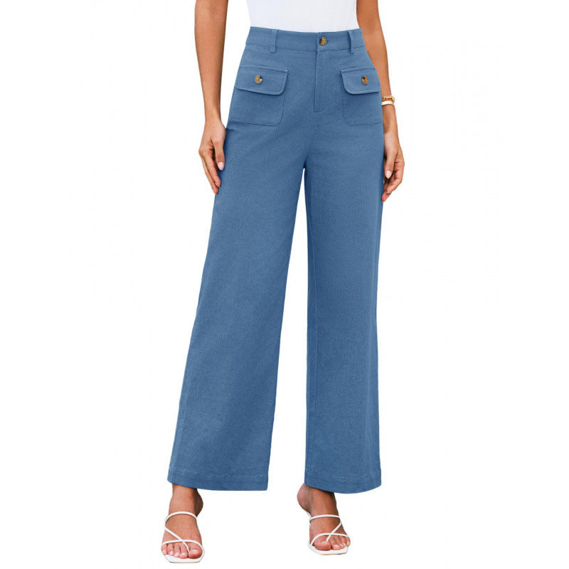 Damen High-Waist Palazzo-Hose mit aufgesetzten Knopf-Taschen Nord Taschen