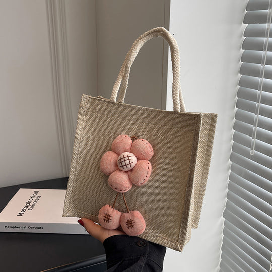 Damen Jute Tragetasche mit floralem Dekor Nord Taschen